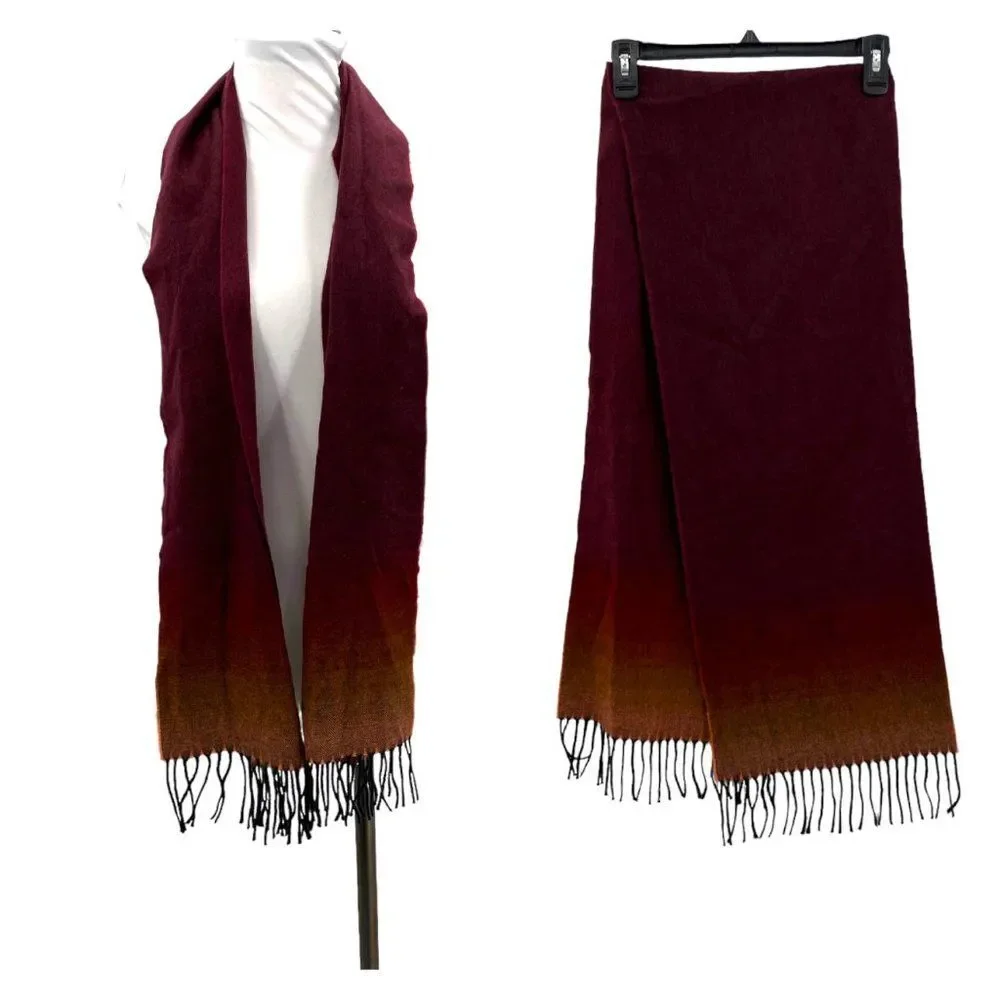 Cashmere Red/Orange Ombre Scarf Made in Scotland Scottish 100% Cashmere Unisex
